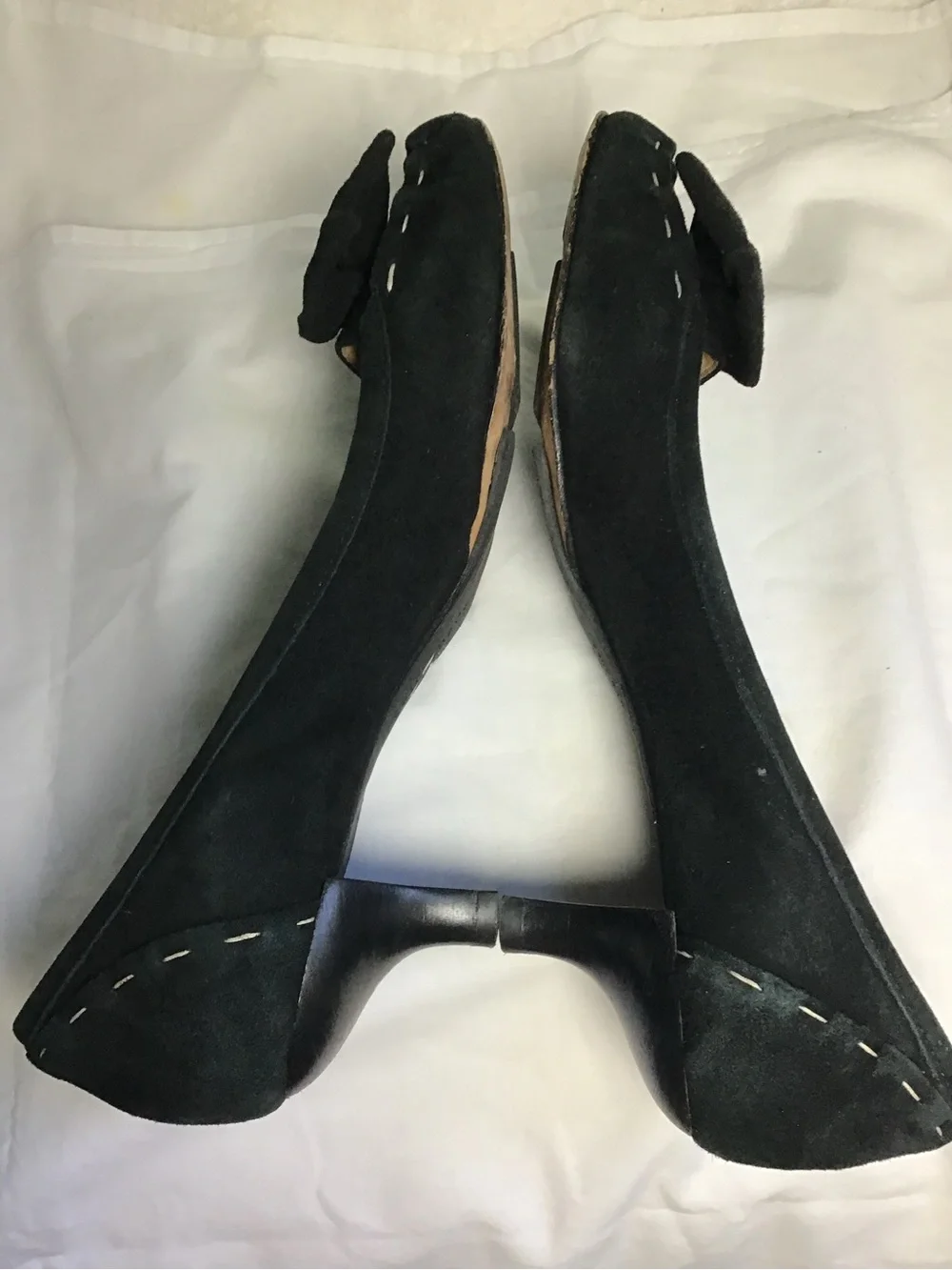 Kate Spade New York Laney Black Suede Bow Kitten Heel Pumps Square Toe 8.5M